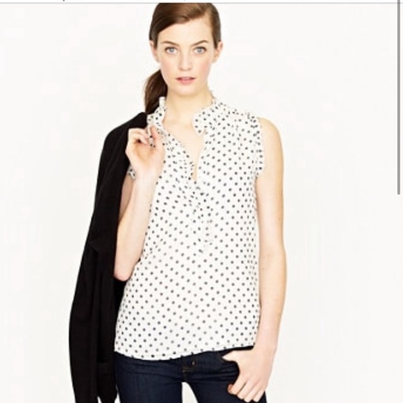 {{ J.Crew Polka Dot Ruffle Blouse }} - Picture 1 of 8